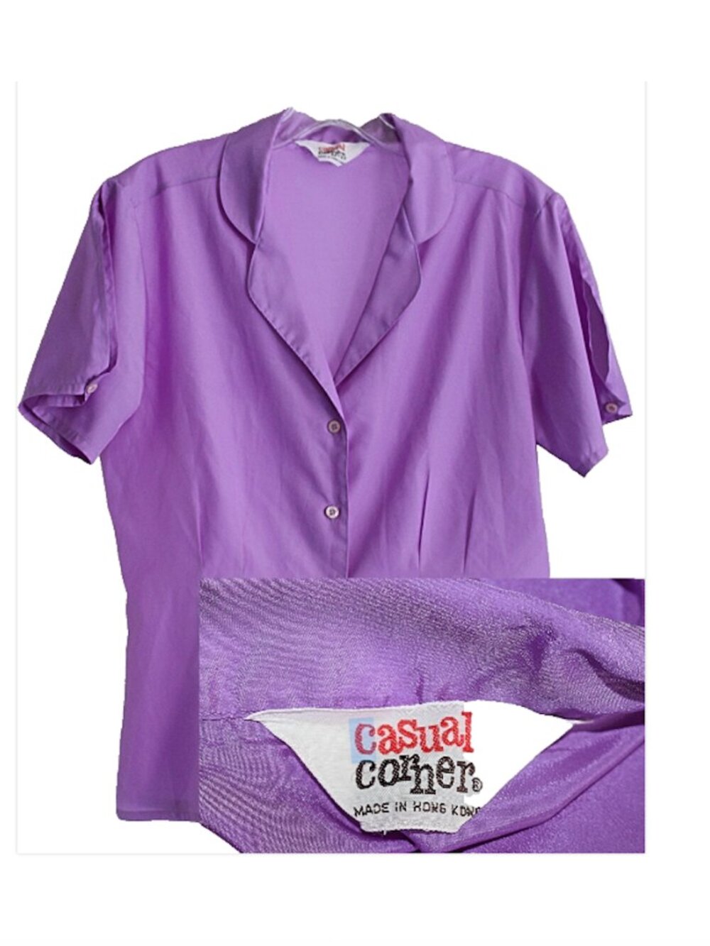 Vintage 1970s Casual Corner Button Front Blouse - Lavender - Med/Large